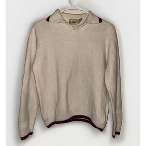 LL Bean Vintage  LambsWool Angora Pullover white/purple collar trim size L